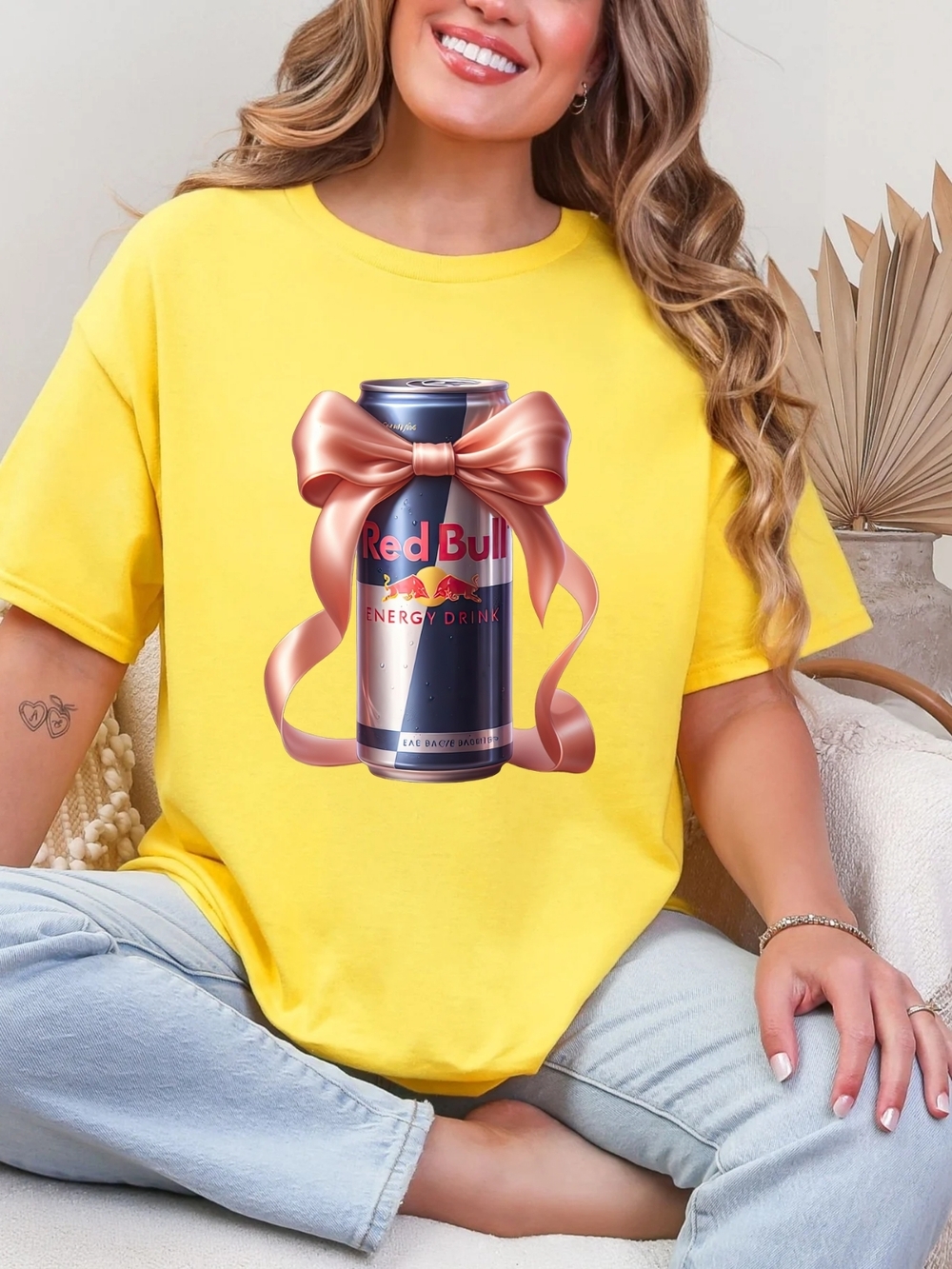 Gildan Yellow Graphic Tee with Metallic Can Bow